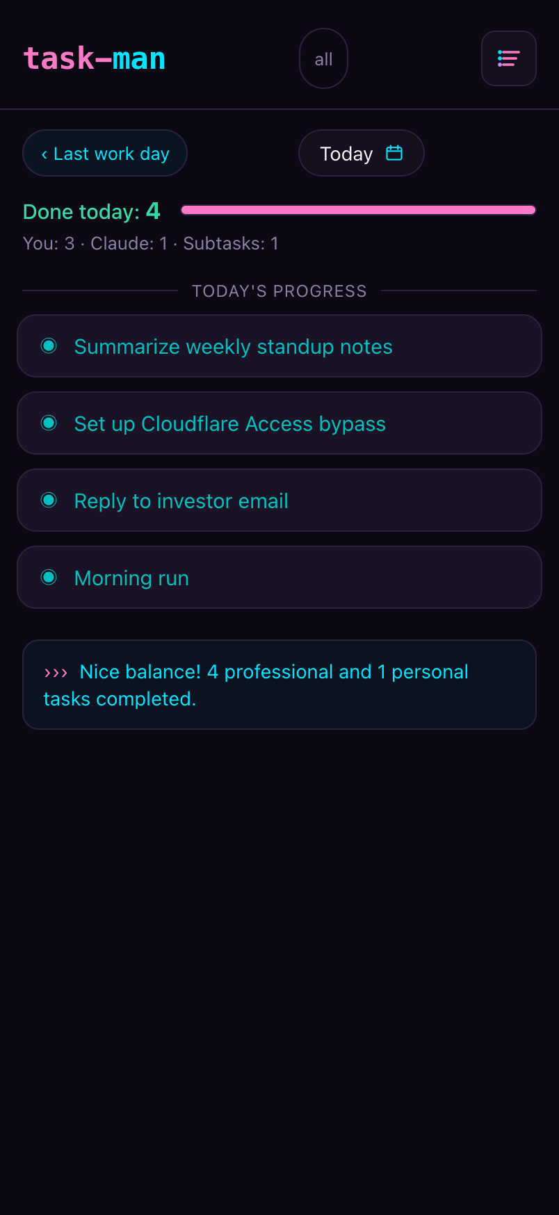 Metrics — end-of-day report