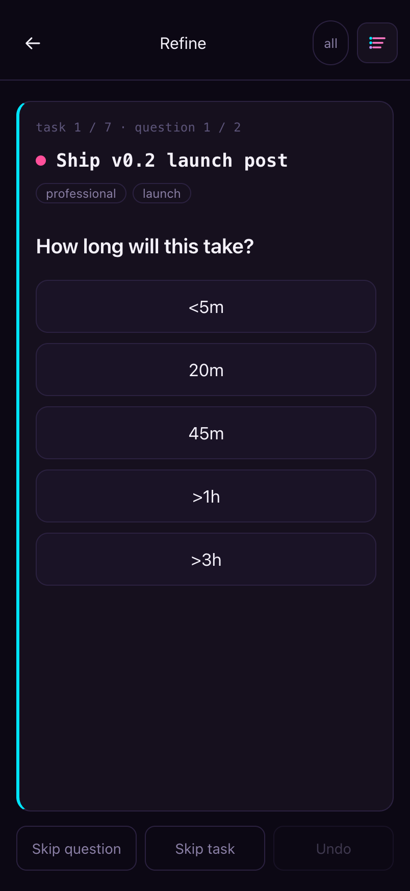 Refine — rapid card-flip triage